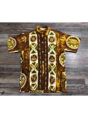 Vtg Tropicana Hawaiian Shirt Men Size Small Brown And Gold Button Up